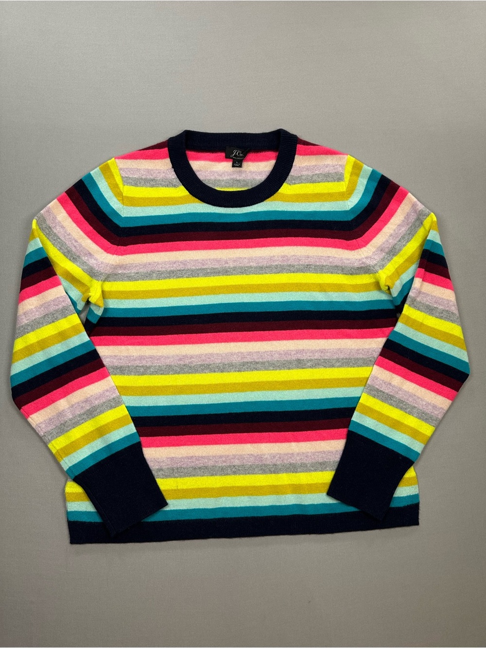 J. Crew Everyday 100% Cashmere Multistripe Crewneck Sweater - Womens Large